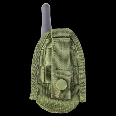 The Condor HHR Pouch - Scorpion OCP is a military-style pouch with MOLLE webbing and snap closure, designed to hold a handheld radio with its antenna exposed—ideal for law enforcement or first responders.